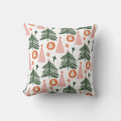 Modern Pink Green Christmas Tree Pattern Holiday クッション (正面)