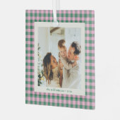 Modern Pink Green Family Photo Keepsake Christmas ガラスオーナメント (正面左)