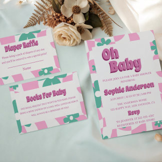 Modern Pink & Green Floral Diaper Raffle エンクロージャーカード