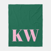 Modern Pink Green Monogram Initials Personalized フリースブランケット (正面)