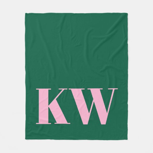 Modern Pink Green Monogram Initials Personalized フリースブランケット (正面)