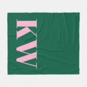 Modern Pink Green Monogram Initials Personalized フリースブランケット (正面(横))