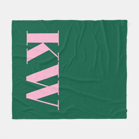 Modern Pink Green Monogram Initials Personalized フリースブランケット (正面(横))