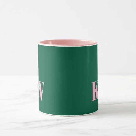 Modern Pink Green Monogram Initials Personalized マグカップ (中央)