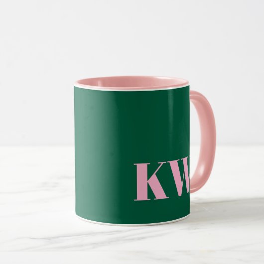 Modern Pink Green Monogram Initials Personalized マグカップ (正面右)