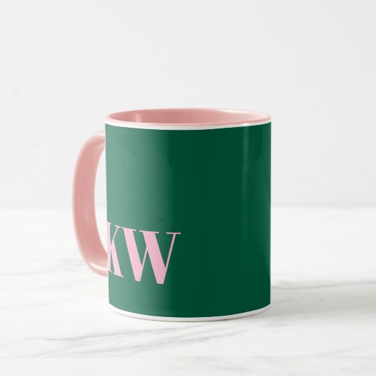 Modern Pink Green Monogram Initials Personalized マグカップ (正面左)