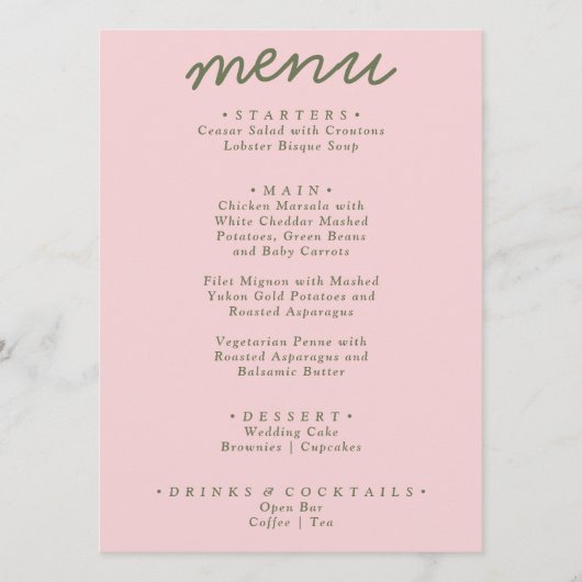 Modern Pink Green Whimsical Summer Fun Wedding メニュー (正面)