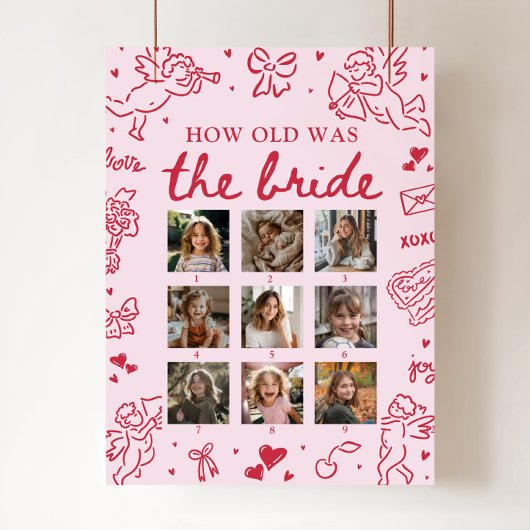 Modern Pink Hand Drawn How Old Was The Bride Sign ポスター