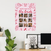 Modern Pink Hand Drawn How Old Was The Bride Sign ポスター (ホームオフィス)