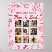 Modern Pink Hand Drawn How Old Were Mom & Dad Sign ポスター (正面)