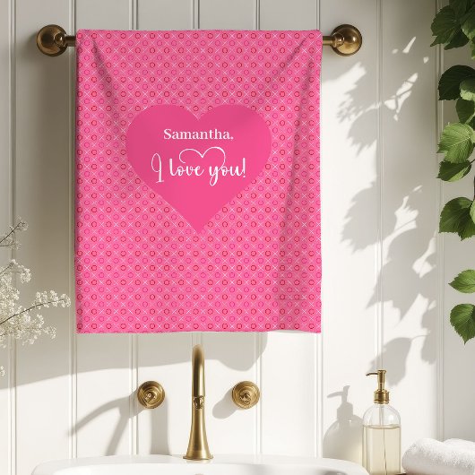 Modern Pink Heart Love Gift for Husband Bath Towel バスタオルセット