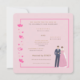 Modern Pink Heart Wedding Invitation - Customizabl セーブザデート