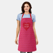 Modern Pink Hearts Apron for Girlfriend I Love You エプロン (着用した状態)