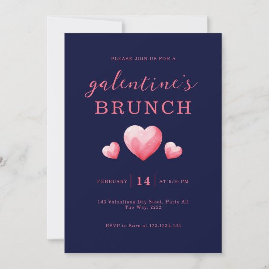 Modern Pink Hearts Galentine's Day Brunch 招待状 (正面)