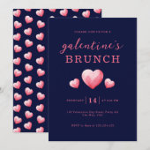 Modern Pink Hearts Galentine's Day Brunch 招待状 (正面/裏面)