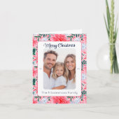 Modern Pink Holiday Floral Photo シーズンカード (正面)