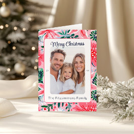 Modern Pink Holiday Floral Photo シーズンカード