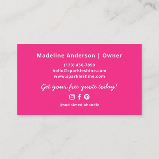 Modern Pink Housekeeper Maid Cleaning Service  名刺 (裏面)