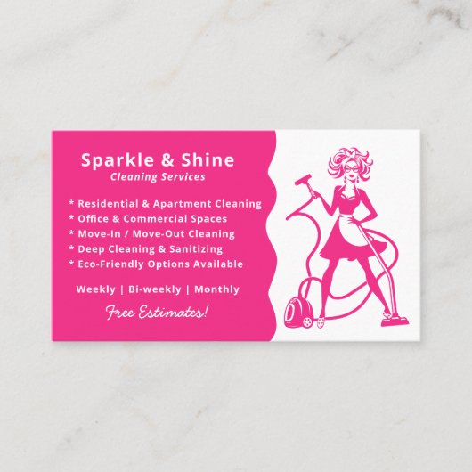 Modern Pink Housekeeper Maid Cleaning Service  名刺 (正面)