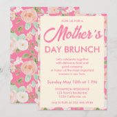 Modern Pink Ivory Floral Mother's Day Brunch 招待状 (正面/裏面)