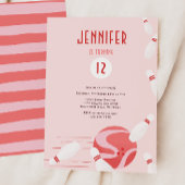 Modern Pink Kids Bowling Birthday Party 招待状