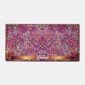 Modern Pink Leopard Animal Print Camo Custom Name デスクマット (正面)