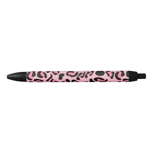 Modern Pink Leopard Pattern Animal 黒ボールペン (正面)