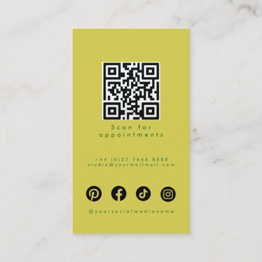 Modern Pink Lime Green Hair Styling Flat Design QR 名刺 (裏面)