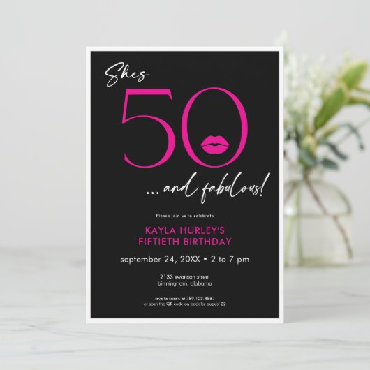Modern Pink Lips Fifty Fabulous Birthday 招待状 (スタンド正面)