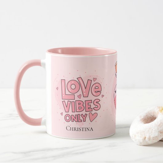 Modern Pink Love Vibes Only Love Position Name   マグカップ (ドーナツ)