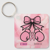 Modern Pink Marbled Breast Cancer Warrior Name   キーホルダー (正面)