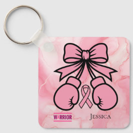 Modern Pink Marbled Breast Cancer Warrior Name   キーホルダー