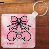 Modern Pink Marbled Breast Cancer Warrior Name   キーホルダー (裏面)