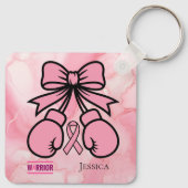 Modern Pink Marbled Breast Cancer Warrior Name   キーホルダー (裏面)