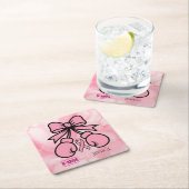Modern Pink Marbled Breast Cancer Warrior Name   スクエアペーパーコースター (インサイチュ)