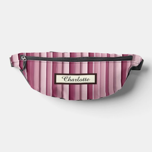 Modern Pink Mauve Striped Personalized Fanny Pack ファニーパック (レイダウン)