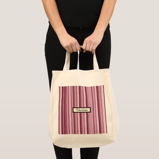 Modern Pink Mauve Striped Personalized Grocery  トートバッグ (正面(商品))