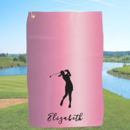 Modern Pink Metallic Look Lady Golfer Custom Name ゴルフタオル