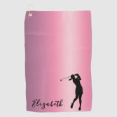 Modern Pink Metallic Look Lady Golfer Custom Name ゴルフタオル (正面)