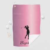 Modern Pink Metallic Look Lady Golfer Custom Name ゴルフタオル (インサイチュ)