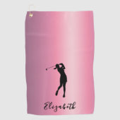 Modern Pink Metallic Look Lady Golfer Custom Name ゴルフタオル (正面)