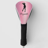 Modern Pink Metallic Look Lady Golfer Custom Name ゴルフヘッドカバー (正面)