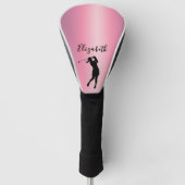 Modern Pink Metallic Look Lady Golfer Custom Name ゴルフヘッドカバー (正面)
