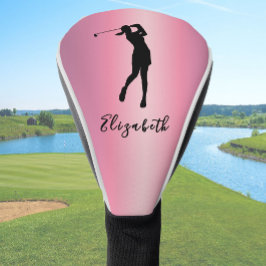 Modern Pink Metallic Look Lady Golfer Custom Name ゴルフヘッドカバー