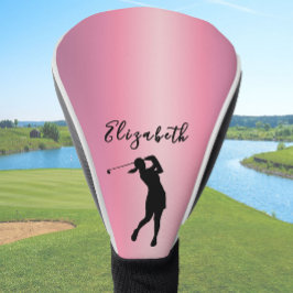 Modern Pink Metallic Look Lady Golfer Custom Name ゴルフヘッドカバー