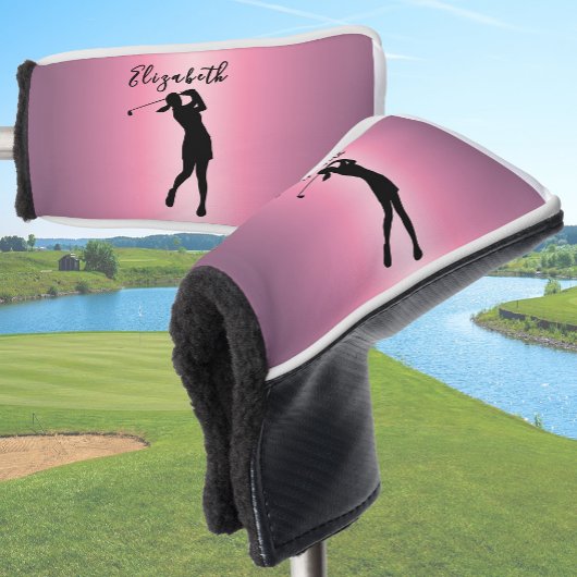 Modern Pink Metallic Look Lady Golfer Custom Name ゴルフヘッドカバー