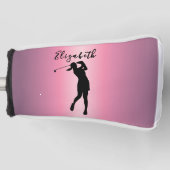 Modern Pink Metallic Look Lady Golfer Custom Name ゴルフヘッドカバー (正面)