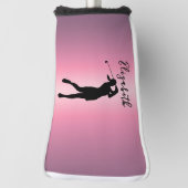 Modern Pink Metallic Look Lady Golfer Custom Name ゴルフヘッドカバー (回転90)