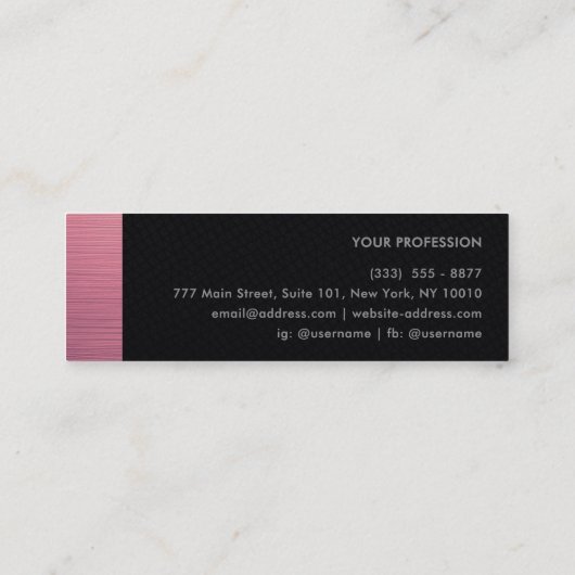 Modern Pink Metallic Panel & Black Leather スキニー名刺 (裏面)