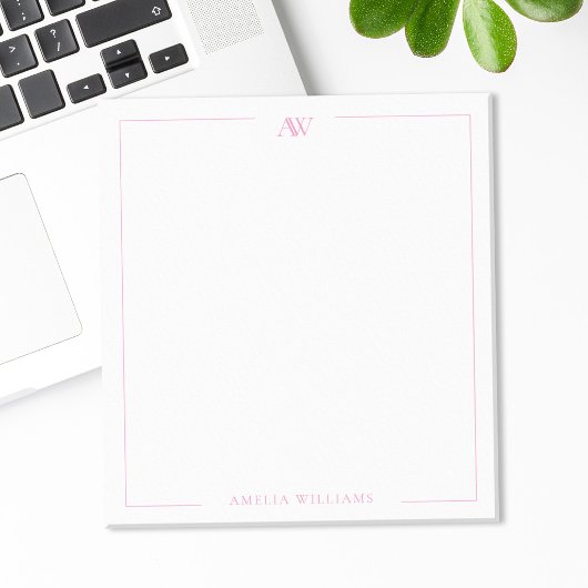 Modern Pink Minimalist Elegant Monogram ノートパッド